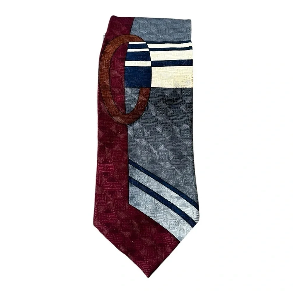 Oscar de la Renta 100% Silk Geometric Striped Abstract Tie Vintage Avant Garde